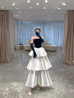 Vestido de noite sem alças em linha A com várias camadas Vestido para festa à noite Y4380
