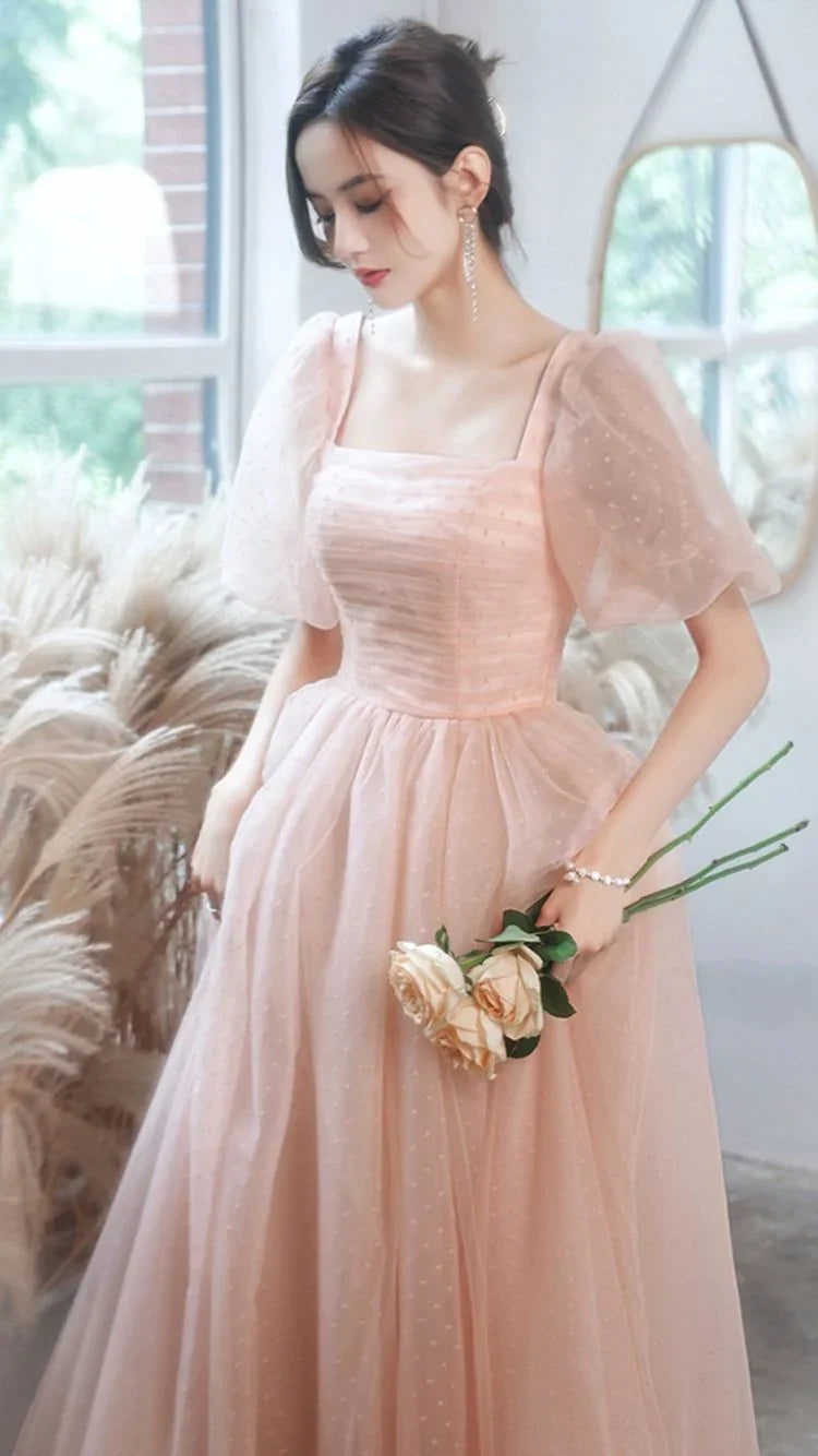 Robe de bal longue en tulle rose coupe évasée robe de soirée rose Y1926