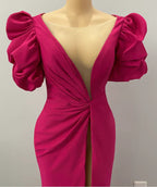 High Split Mermaid Long Evening Dress Hot Pink African Party Dress Y1900
