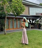 Classy Spaghetti Straps Pink Backless Evening Dress Long Prom Dress Y8293