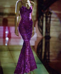 Vestido de Baile Sereia Sexy em Renda com Alças Finas Roxo Vestido de Noite Y8204