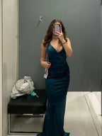 Robe longue de soirée formelle pour femmes, bleu sarcelle, dos à bretelles, en satin, sans manches, robe de soirée Y2928
