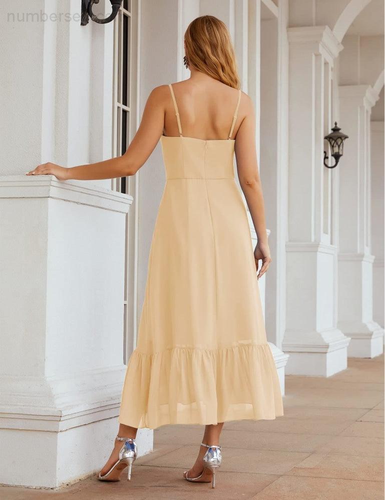 Numbersea Vestido de Dama de Honra em Chiffon com Alças Finas, Comprimento ao Tornozelo, Formal, Corte em A, para Cocktail e Festa de Regresso a Casa para Jovens SEA28028