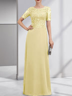 A-line Scoop Floor-Length Lace Chiffon Mother of the Bride Dress With Sequins