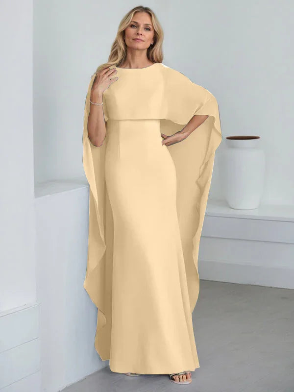 Vestido de madrina de novia de gasa largo hasta el suelo con corte recto y volantes en cascada
