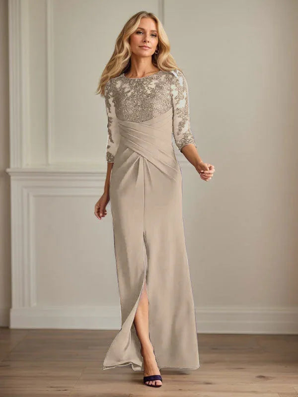 Abito da madre della sposa in crepe elasticizzato con fodera in pizzo color prugna