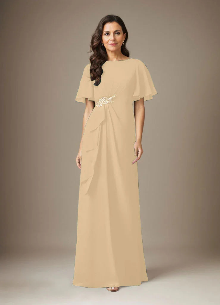 Abito a guaina blu scuro in chiffon con perline