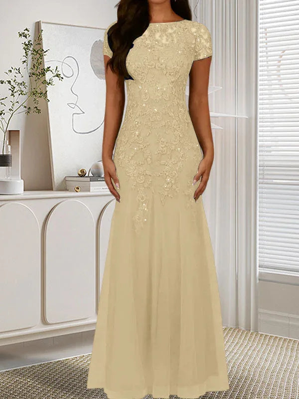 Abito in tulle con scollo a sirena e paillettes blu marina scuro