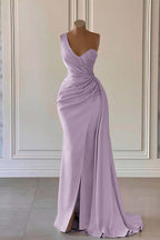 Dusty Blue One Shoulder Long Glitter Evening Dresses