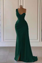 Dusty Blue One Shoulder Long Glitter Evening Dresses