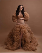 Chic Maternity Tulle Gown Maternity Dress Champagne Tulle Maternity Dresses for Photo Shoot Robe Pregnant Women Formal G