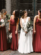 Chiffon Long Bridesmaid Dresses A-line Spaghetti Straps Gowns BD092
