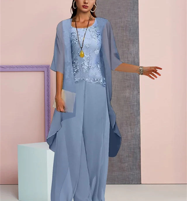 Elegant Mother of the Bride Jacket and Pantsuit in Chiffon