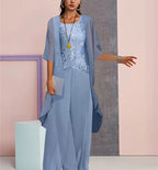 Elegant Mother of the Bride Jacket and Pantsuit in Chiffon