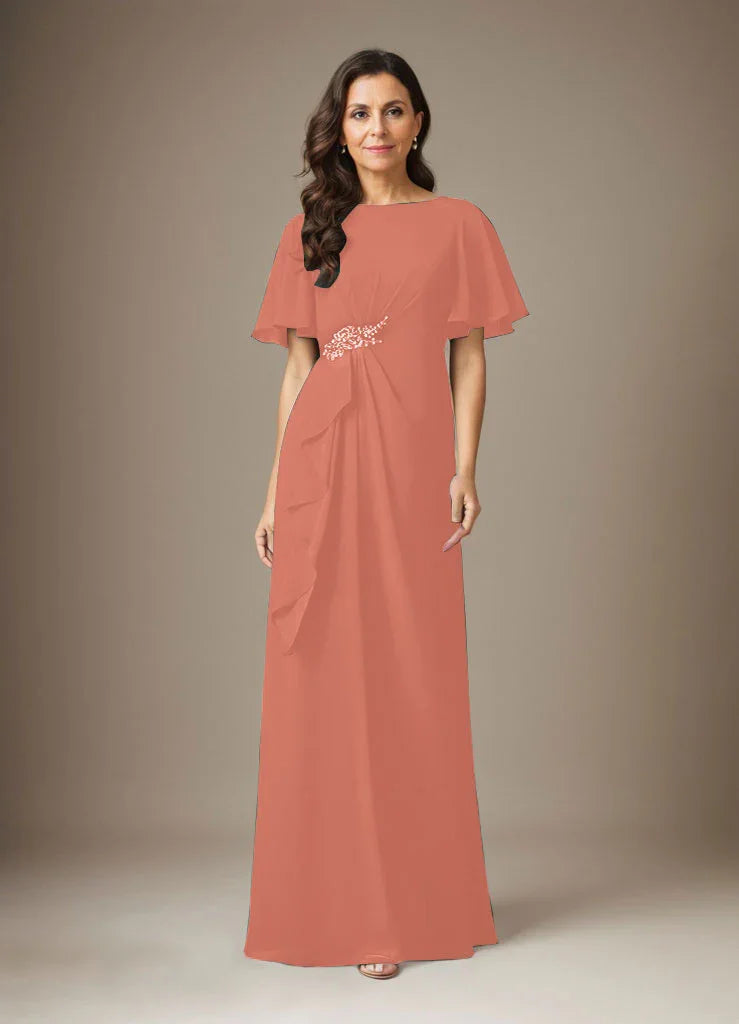 Abito a guaina blu scuro in chiffon con perline