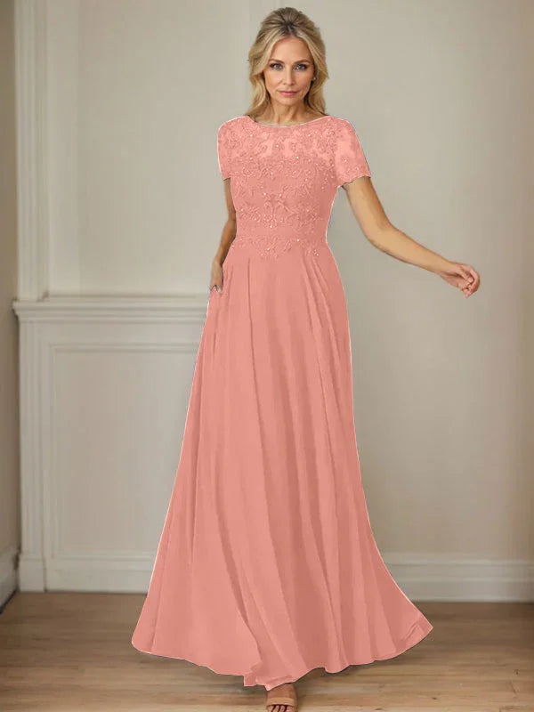 Dark Navy A-Line Boatneck Sequins Chiffon Dress