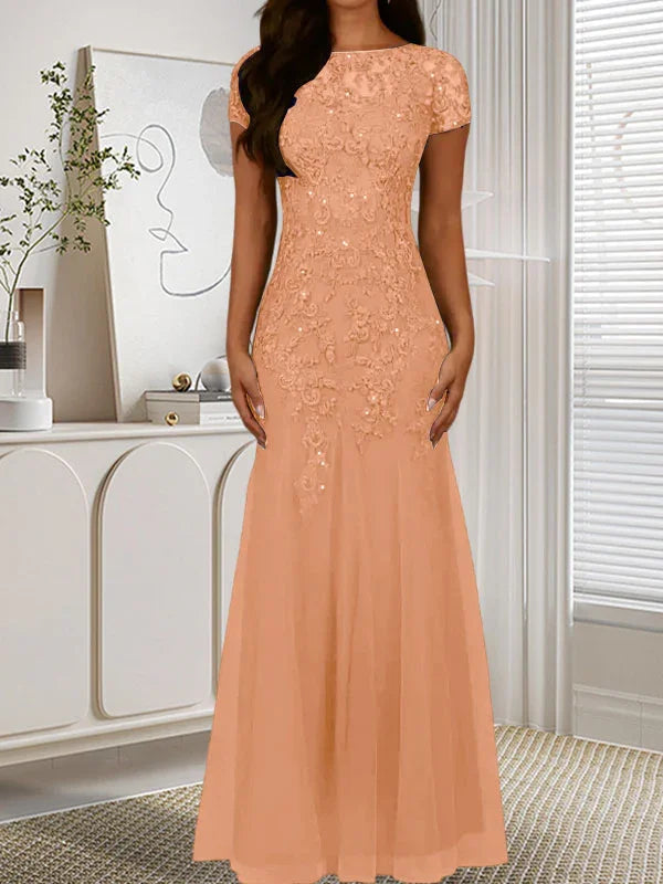Abito in tulle con scollo a sirena e paillettes blu marina scuro