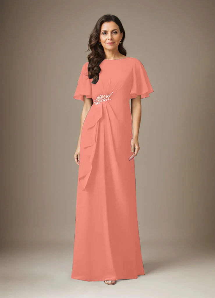 Abito a guaina blu scuro in chiffon con perline