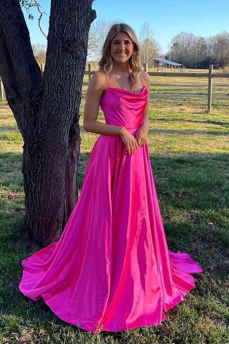 Cowl Neck Satin Formal Dress With Slit SYP122