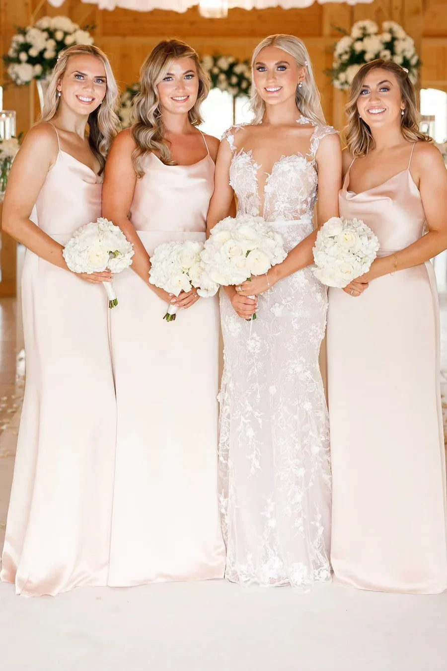 Cowl Neck Spaghetti Strap Champagne Bridesmaid Dress BD123