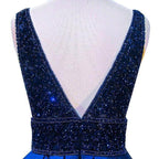 Cute Dark Blue Satin V neck Homecoming Dresses Chic Short Prom Dress