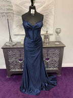 Green Mermaid Beaded Spaghetti Strap Prom Dress With High Slit