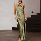 Vestido de Noite Verde Oliveira Sexy Sem Costas Vestido de Gala Verde Oliveira Y7400
