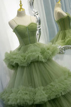 Vestidos largos de tul verde para baile de graduación, vestidos formales de noche en línea A Y2029