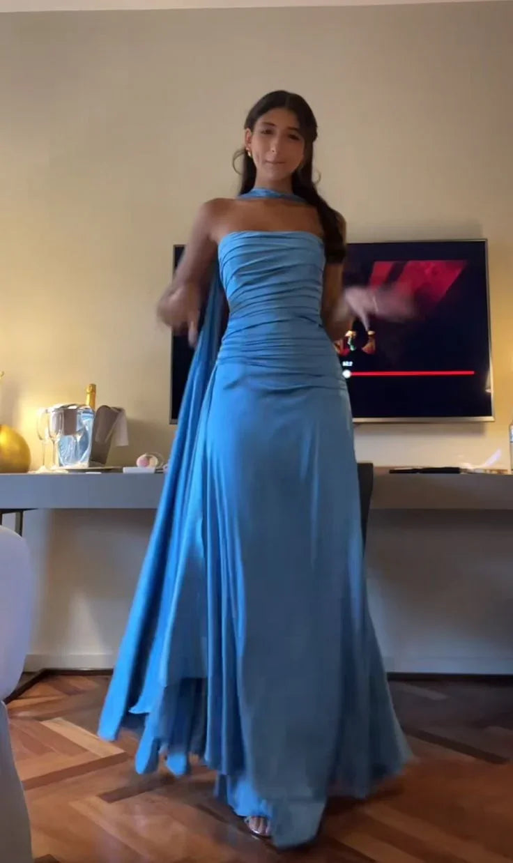فستان سهرة أزرق أنيق فستان سهرة أزرق راقٍ Y7442