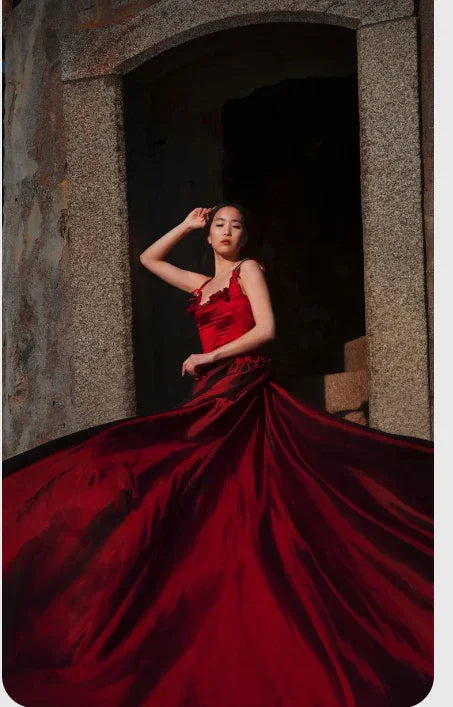 Merveilleuse robe longue rouge de bal sans manches robe de soirée Y308