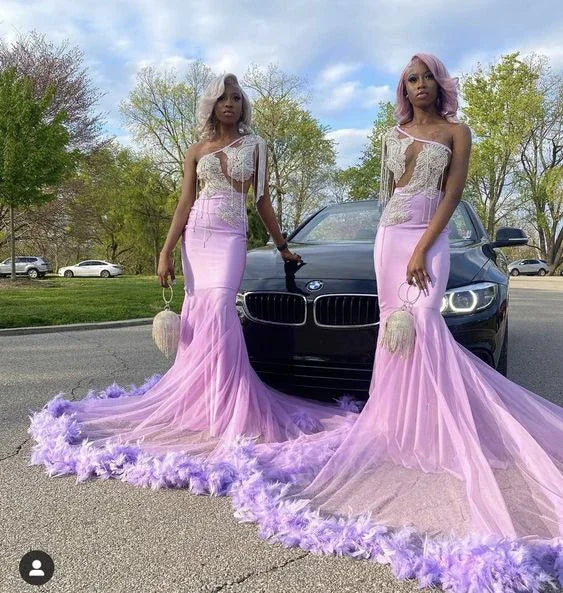 Vestido de fiesta de sirena seductora con plumas Vestido encantador de noche Y6637