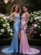 Shimmering Beaded Corset Strapless Sweetheart Mermaid Prom Dress