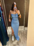 Blue Sheath/Column Sequins Evening Dress Sexy Evening Gown Y446