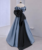 Robe de bal longue en satin et dentelle à épaules dénudées, robe de soirée bleue Y2619