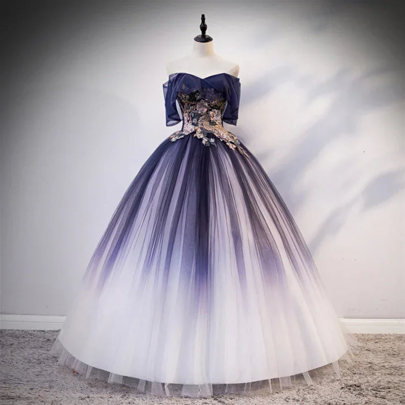Robe en tulle à dentelle florale avec perles Ombre, robe de quinceañera, robe de bal Y1935