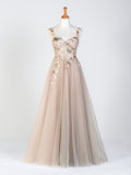 Corset Lace Floor Length Tulle Applique Prom Dress