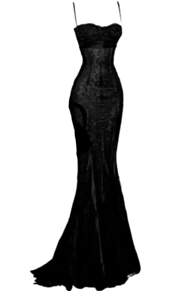 Vestido de noche sirena elegante de encaje negro sexy Vestido de gala distinguido Y7836