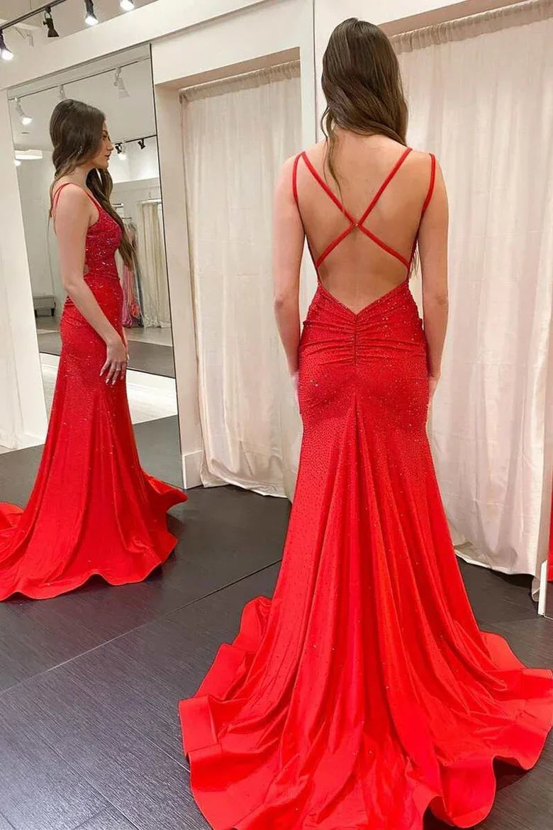 Mermaid Yellow Long Prom Dresses Backless Yellow Prom Dresses Formal Evening Dresses Y1562