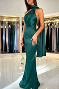 Dark Green High neck mermaid Prom Dress
