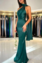 Dark Green High neck mermaid Prom Dress