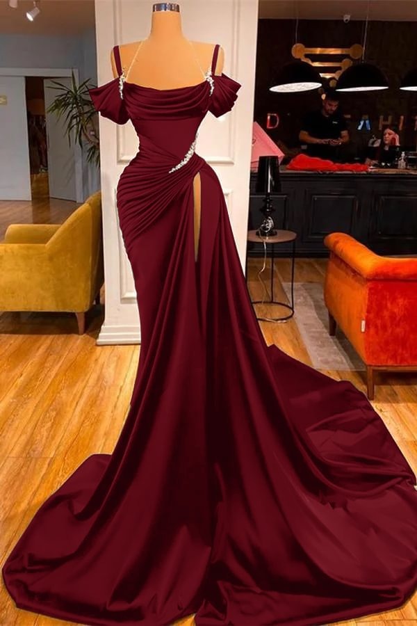 Dark Green Long Off-the-Shoulder Mermaid Prom Dress with Slit