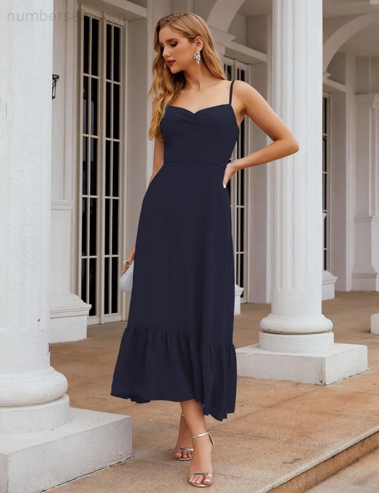 Numbersea Vestido de Dama de Honra em Chiffon com Alças Finas, Comprimento ao Tornozelo, Formal, Corte em A, para Cocktail e Festa de Regresso a Casa para Jovens SEA28028