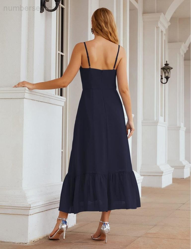 Numbersea Vestido de Dama de Honra em Chiffon com Alças Finas, Comprimento ao Tornozelo, Formal, Corte em A, para Cocktail e Festa de Regresso a Casa para Jovens SEA28028
