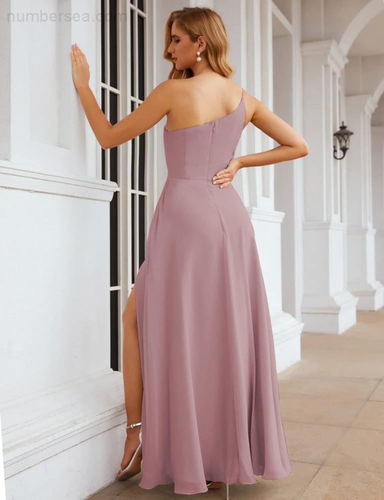 Vestidos de Dama de Honra em Chiffon Númerosea de Um Ombro, Vestidos Longos Formais para Baile de Regresso a Casa, Baile de Finalistas, Festa, Casamento e Noite para Mulheres SEA28052