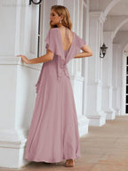 Chiffon Bridesmaid Dresses Long Formal Evening Prom Mother of The Bride Dress with Flutter Sleeve SEA28040