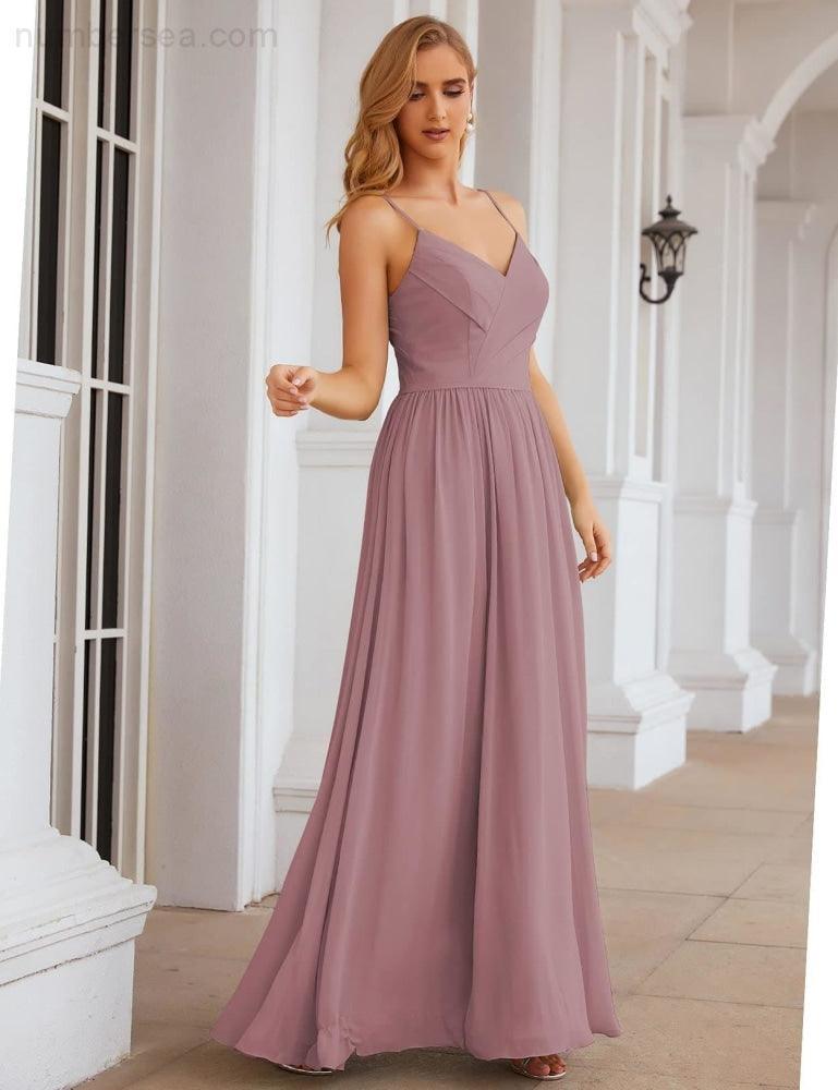 Vestidos de Damas de Honra com Alças Finas, Longos, Formais, para Festas e Baile de Finalistas 28060