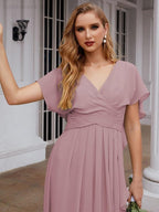 Chiffon Bridesmaid Dresses Long Formal Evening Prom Mother of The Bride Dress with Flutter Sleeve SEA28040