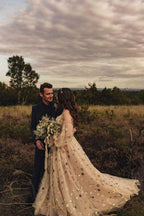 Detachable Sleeves Sweetheart Neckline Sequin Lace A-line Wedding