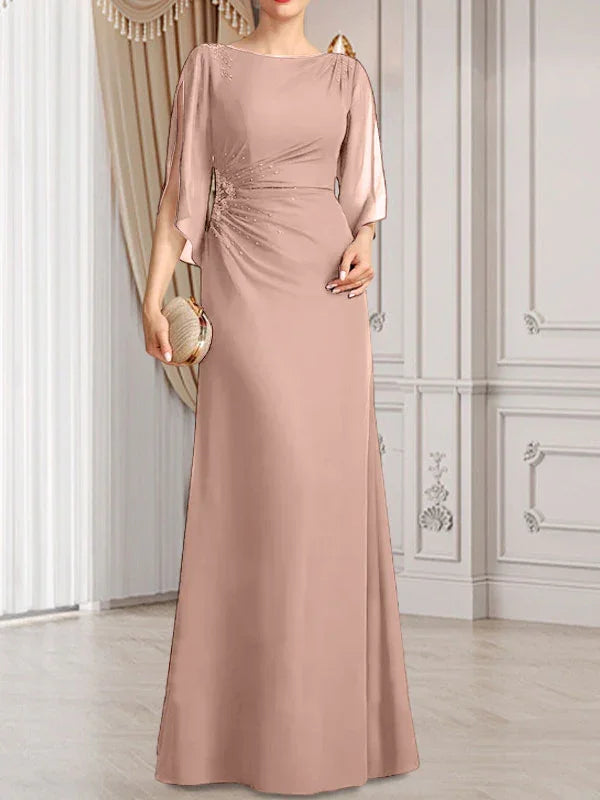 Sheath/Column Scoop Floor-Length Chiffon Mother of the Bride Dress With Pleated Beading