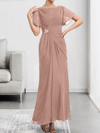A-line Scoop Illusion Tea-Length Chiffon Lace Mother of the Bride Dress With Beading Sequins